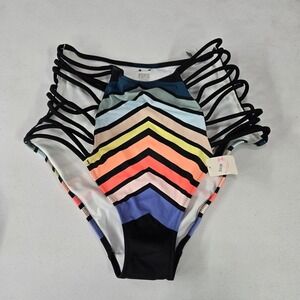 PINK Victoria Secret Women Swimwear Large Blue Multicolor Strappy High Waist NWT